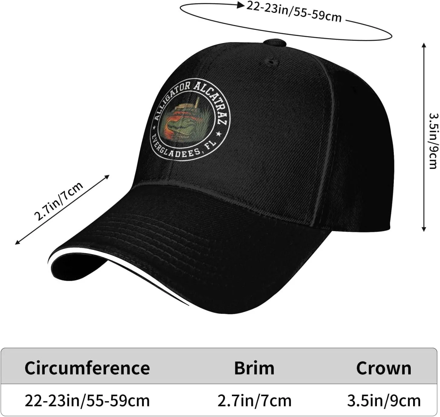 Alligator Alcatraz Hat for Men Baseball Caps Trendy Washed Running Hats Breathable