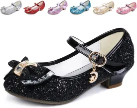 Amtidy Girls Dress Shoes Mary Jane Wedding Party Shoes Glitter Bridesmaids Princess Heels