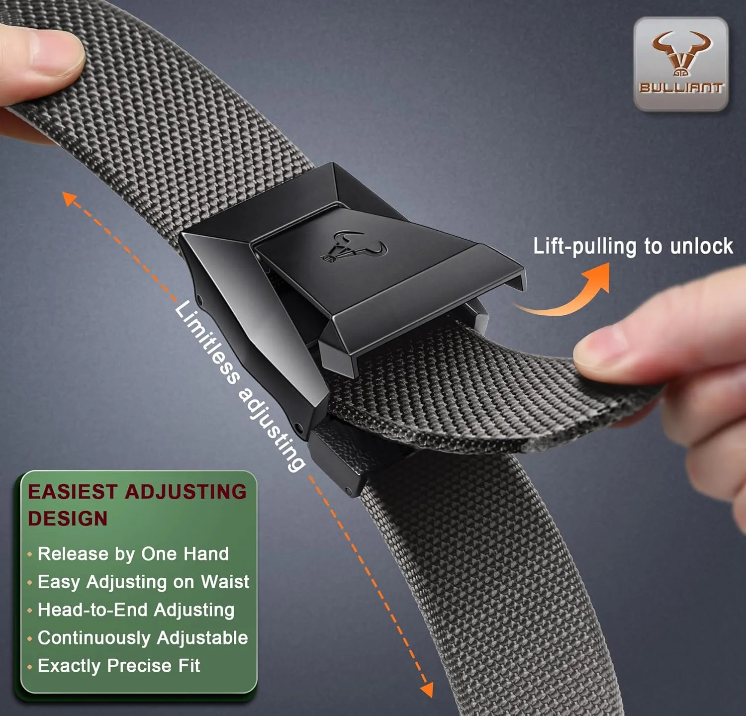 BULLIANT Men Belt Multi Pack,Tactical Stretch Belt Adjustable For Rigger Military Heavy Duty Work 1.5"-Cut For Fit