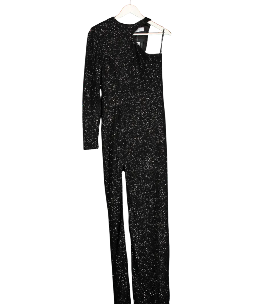 Club L Kelsey Black Sequin One Sleeve Cut Out Long Sleeve Maxi Dress UK 10