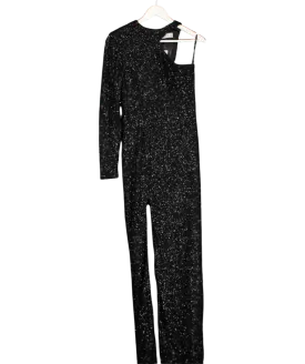 Club L Kelsey Black Sequin One Sleeve Cut Out Long Sleeve Maxi Dress UK 10
