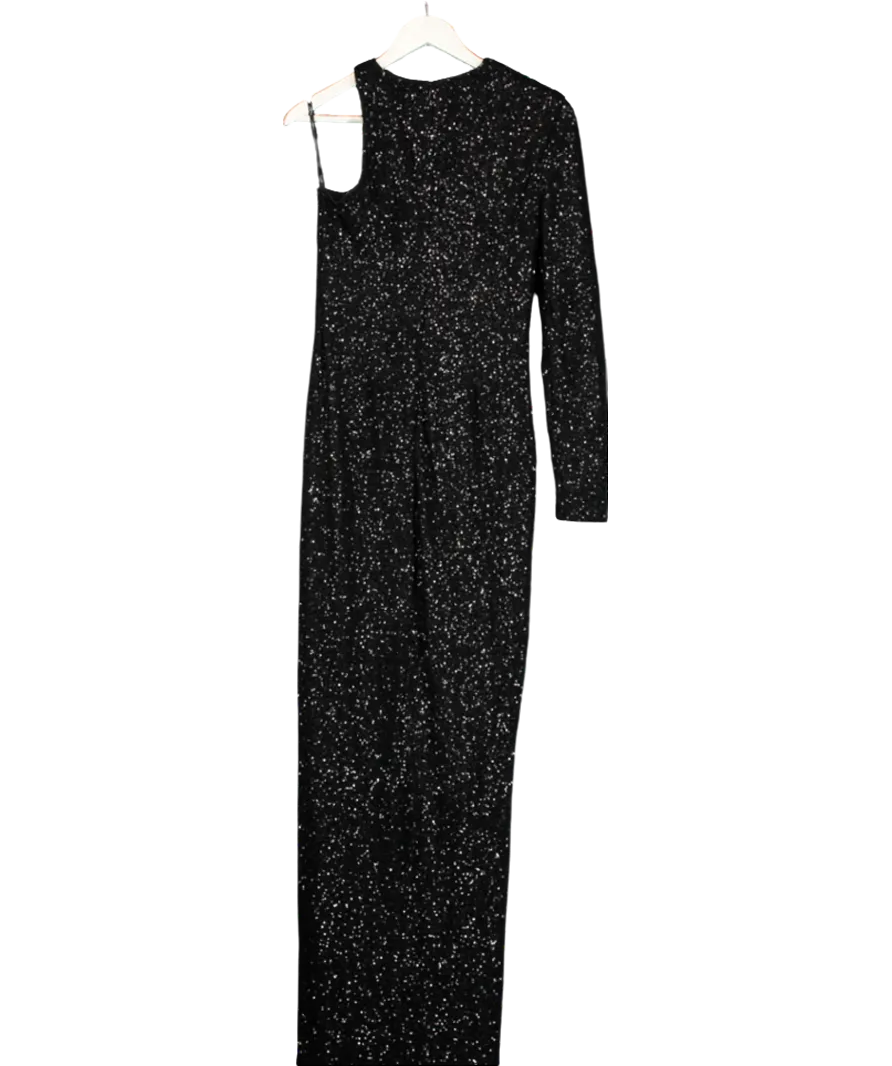 Club L Kelsey Black Sequin One Sleeve Cut Out Long Sleeve Maxi Dress UK 10