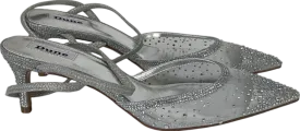 Dune Metallic Competitive - Silver Hotfix Kitten Heel Slingbacks UK 7 EU 40 👠