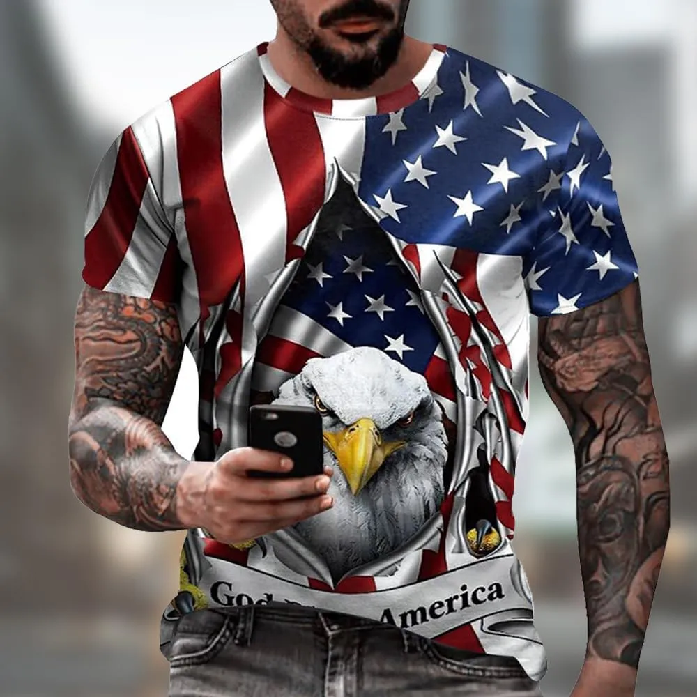 Eciodci Men's American USA Flag Patriotic T-Shirts 4th of July Shirts US Eagle Flag Soft Summer Short Sleeve Shirt for Men