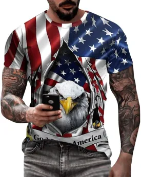 Eciodci Men's American USA Flag Patriotic T-Shirts 4th of July Shirts US Eagle Flag Soft Summer Short Sleeve Shirt for Men