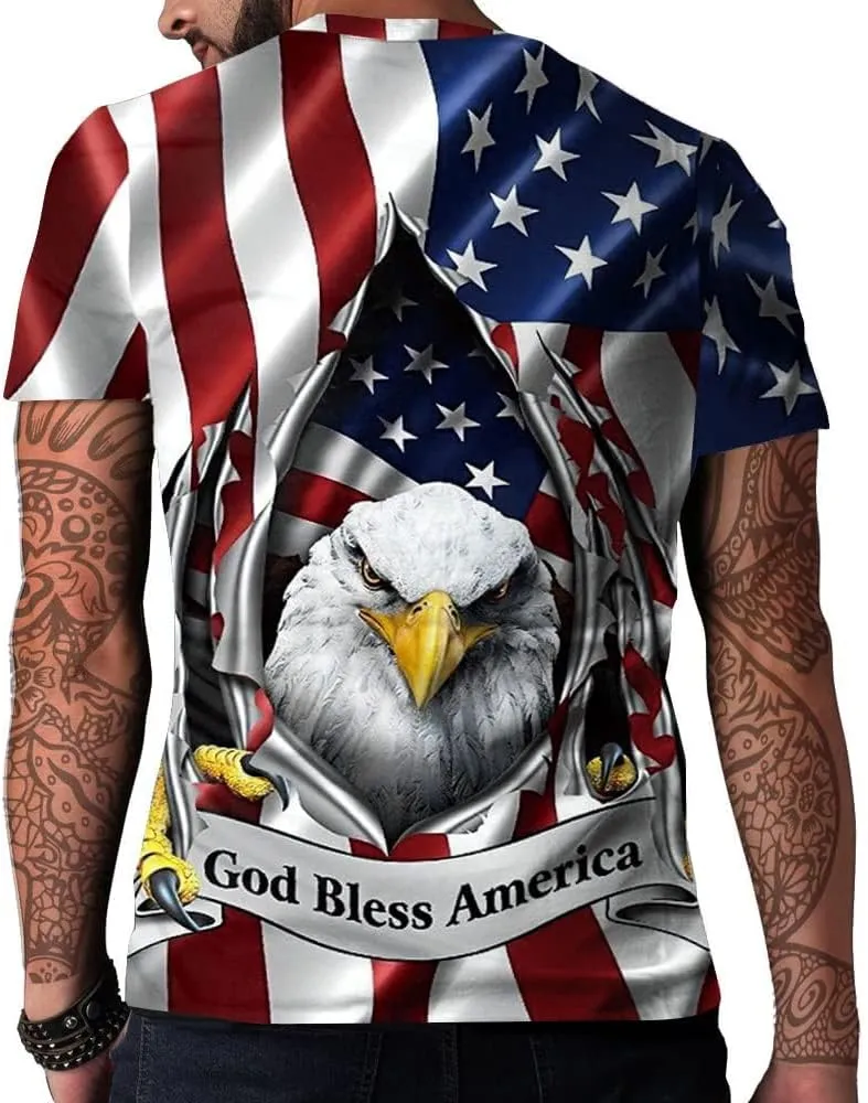 Eciodci Men's American USA Flag Patriotic T-Shirts 4th of July Shirts US Eagle Flag Soft Summer Short Sleeve Shirt for Men