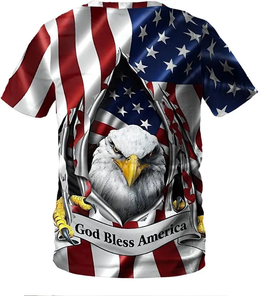 Eciodci Men's American USA Flag Patriotic T-Shirts 4th of July Shirts US Eagle Flag Soft Summer Short Sleeve Shirt for Men