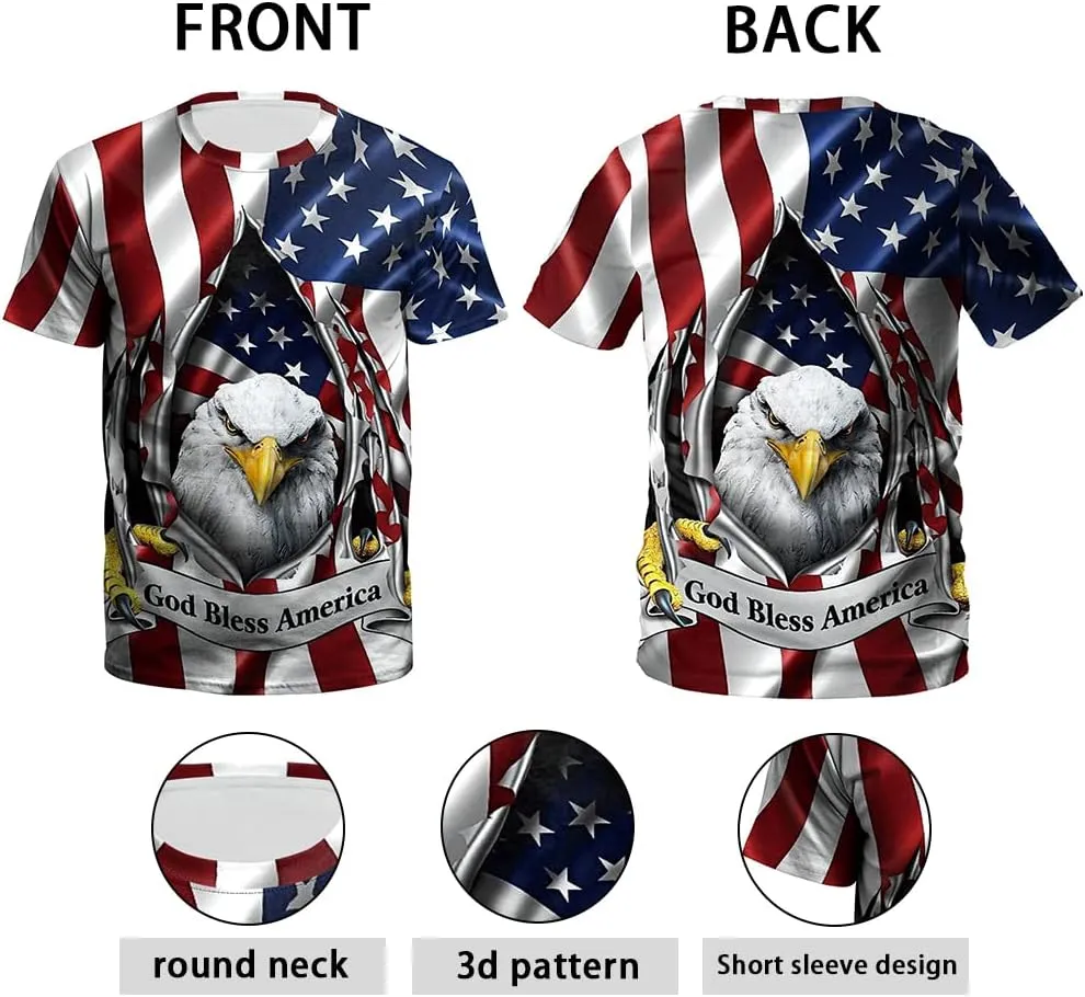 Eciodci Men's American USA Flag Patriotic T-Shirts 4th of July Shirts US Eagle Flag Soft Summer Short Sleeve Shirt for Men