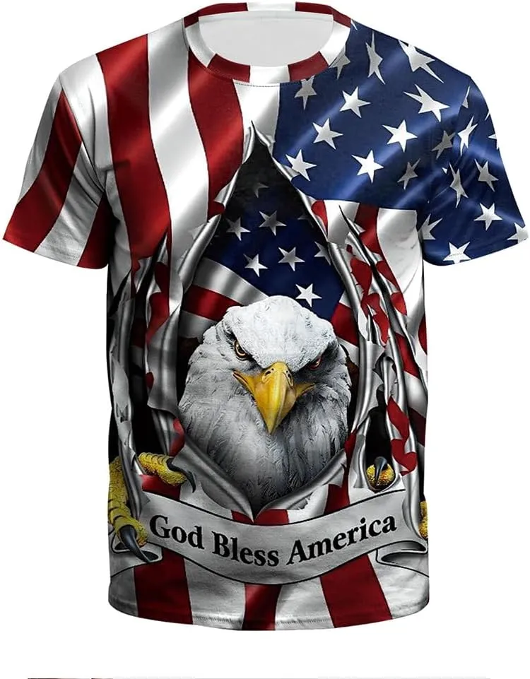 Eciodci Men's American USA Flag Patriotic T-Shirts 4th of July Shirts US Eagle Flag Soft Summer Short Sleeve Shirt for Men