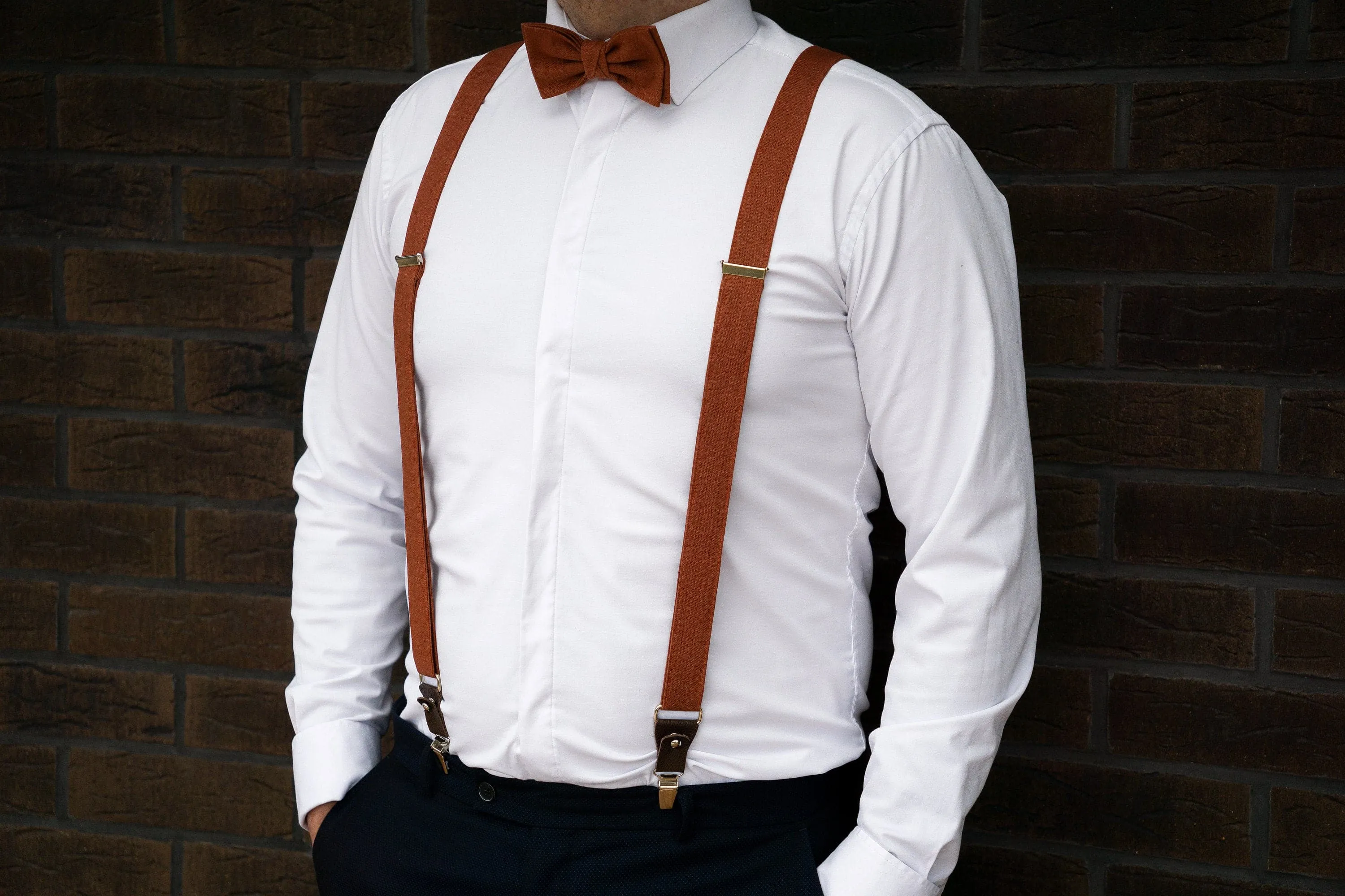 Hunter Green Suspenders & Bow Tie for Boys, Men - Ideal Wedding Accessory