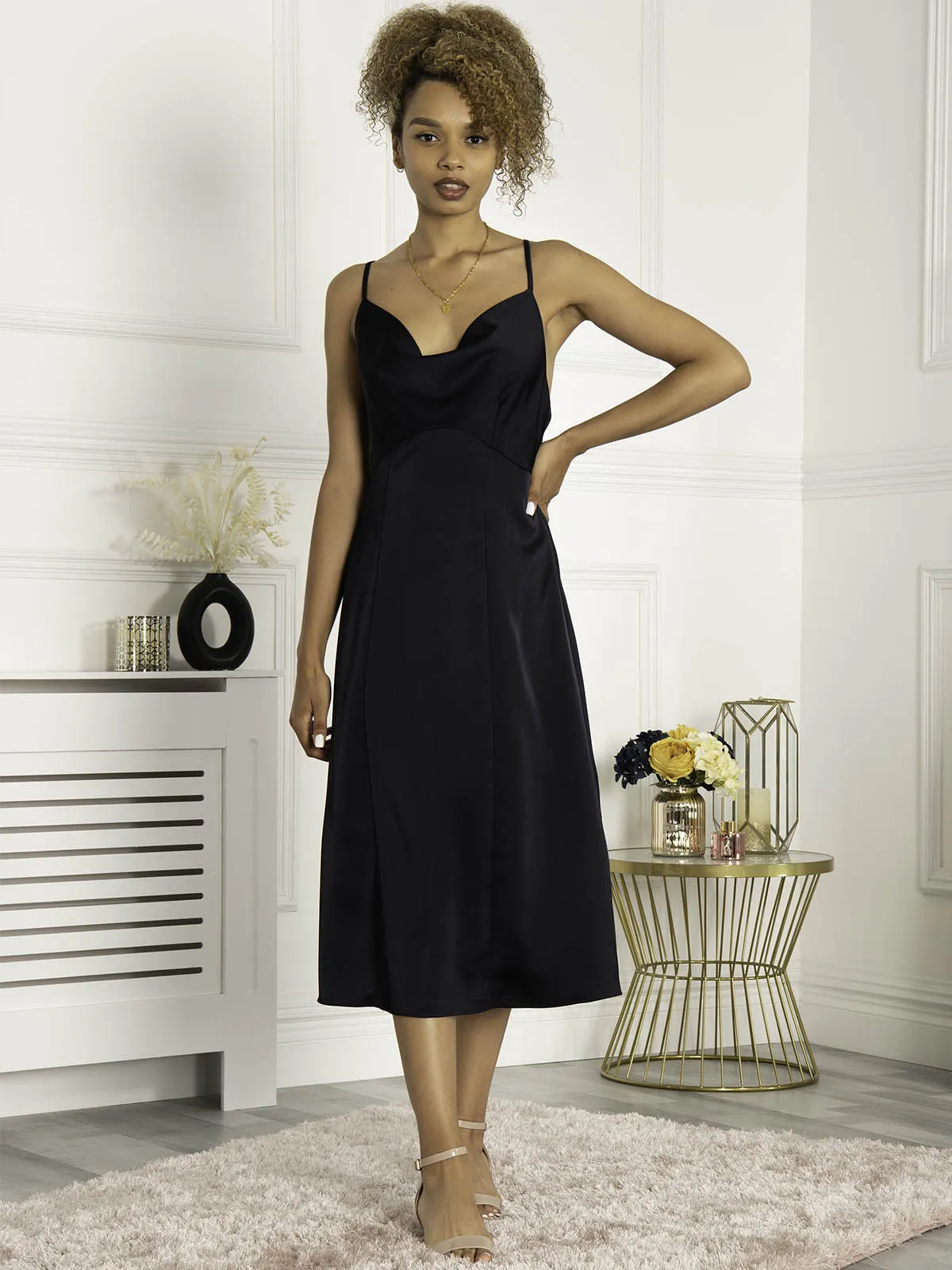 Jolie Moi Reene Cowl Neck Midi Dress, Blue