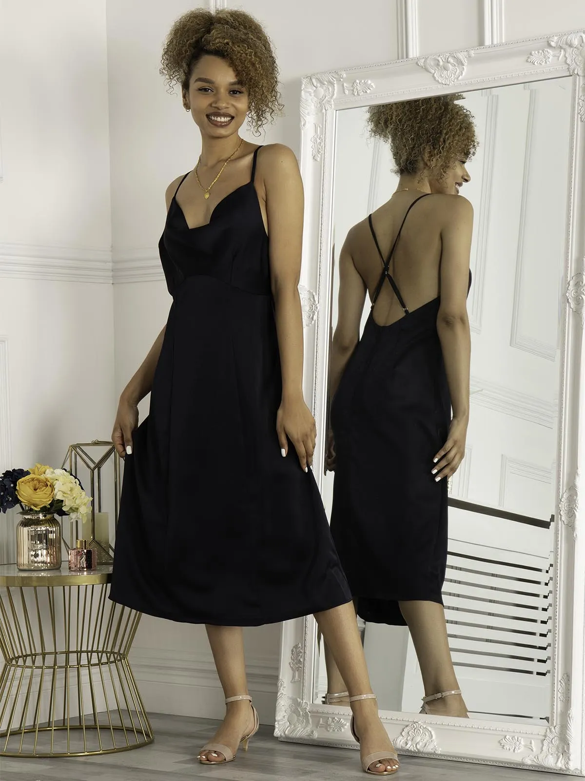 Jolie Moi Reene Cowl Neck Midi Dress, Blue