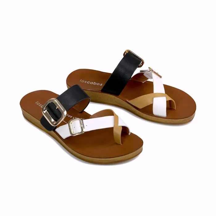Los Cabos Dany Black White Tan Light Flexible Sandal Jandal