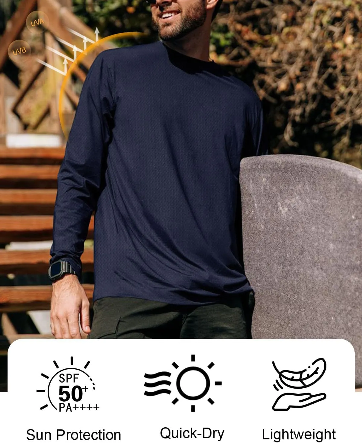 Men's UPF 50  Long Sleeve Tee Shirts UV Sun Protection Quick Dry Tee Shirt Swim Athletic Running Workout