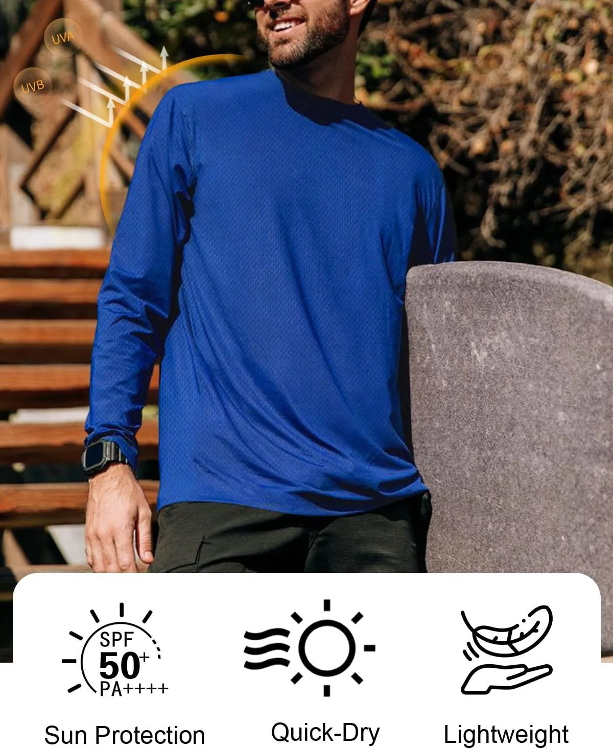 Men's UPF 50  Long Sleeve Tee Shirts UV Sun Protection Quick Dry Tee Shirt Swim Athletic Running Workout