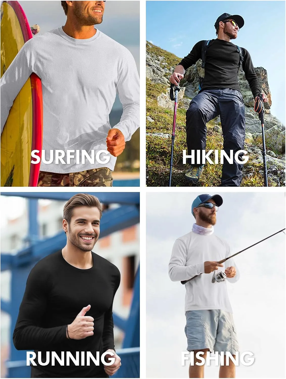 Men's UPF 50  Long Sleeve Tee Shirts UV Sun Protection Quick Dry Tee Shirt Swim Athletic Running Workout