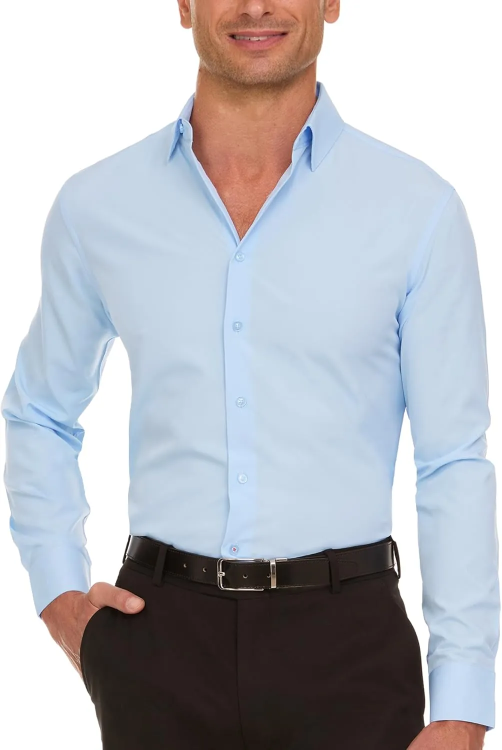 Nautica Slim Fit Mens Dress Shirts Long Sleeve Performance Polyester Fabric Wrinkle Free 4-Way Stretch