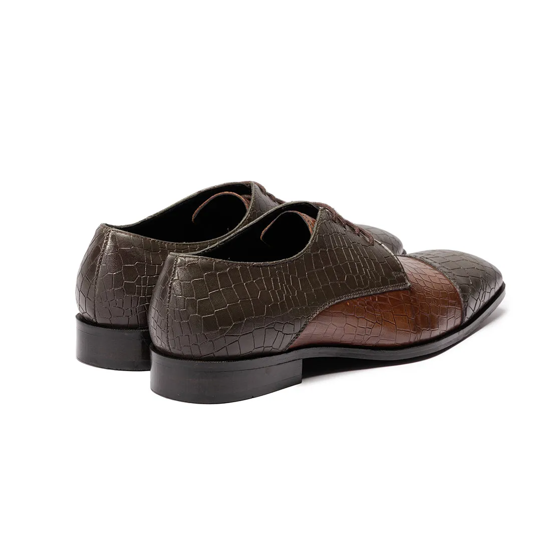 Oxfords with croco detail- Green/Brown