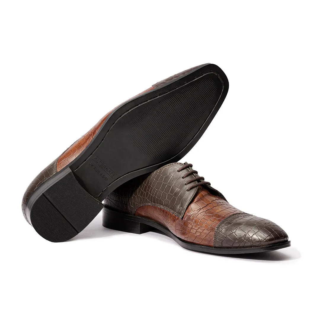 Oxfords with croco detail- Green/Brown