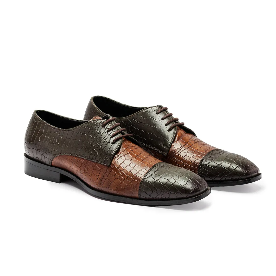 Oxfords with croco detail- Green/Brown