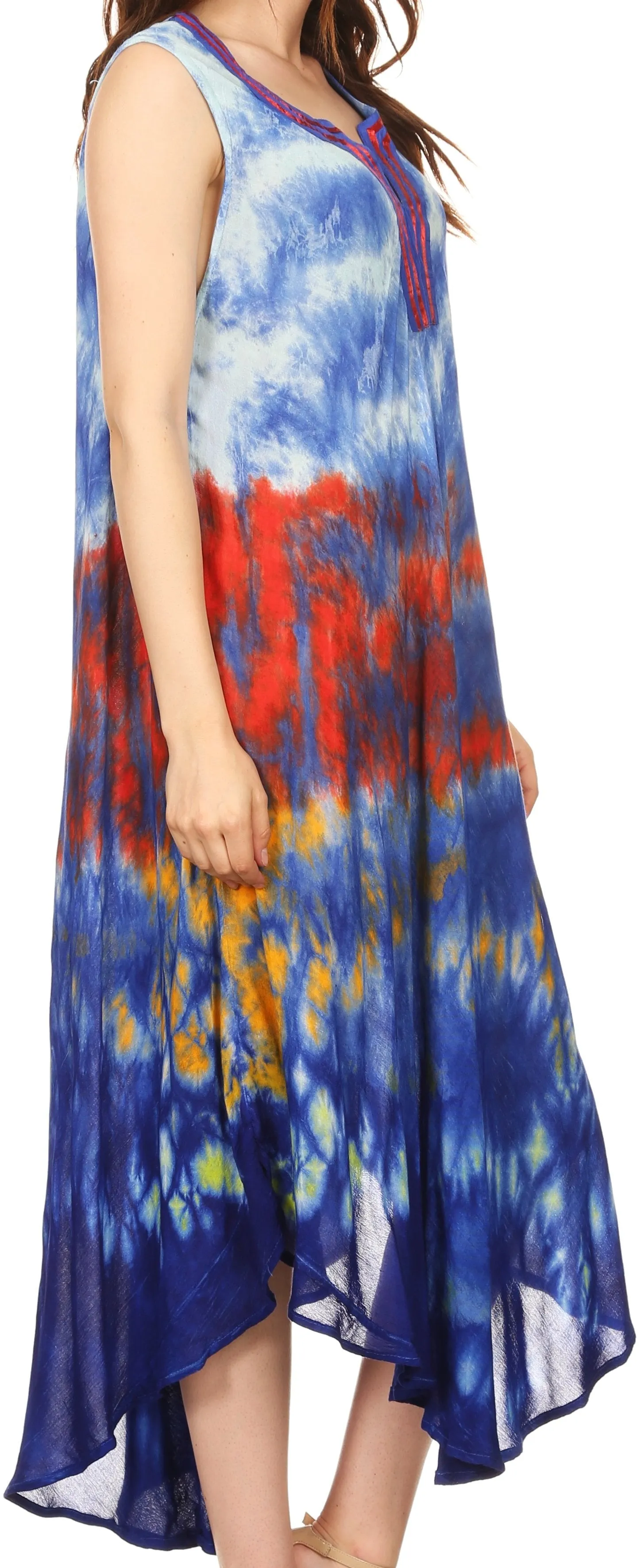 Sakkas Kalia Sleeveless Tide Dye Split Neck Dress / Cover Up