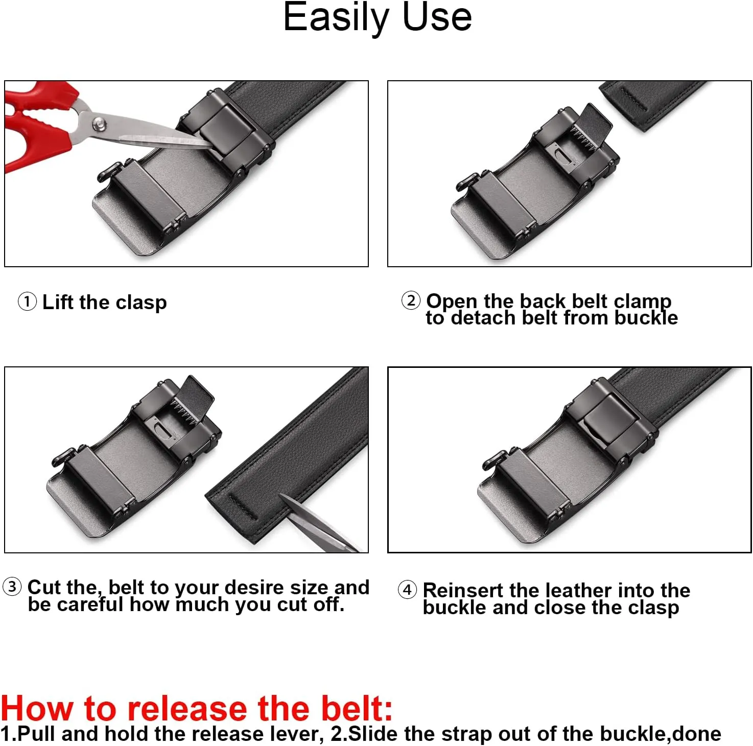 SENDEFN Men's Leather Belt Automatic Ratchet Buckle Slide Belt for Dress Casual Trim to Fit with Gift Box
