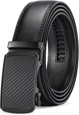 SENDEFN Men's Leather Belt Automatic Ratchet Buckle Slide Belt for Dress Casual Trim to Fit with Gift Box