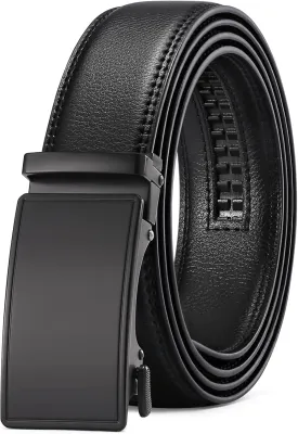 SENDEFN Men's Leather Belt Automatic Ratchet Buckle Slide Belt for Dress Casual Trim to Fit with Gift Box