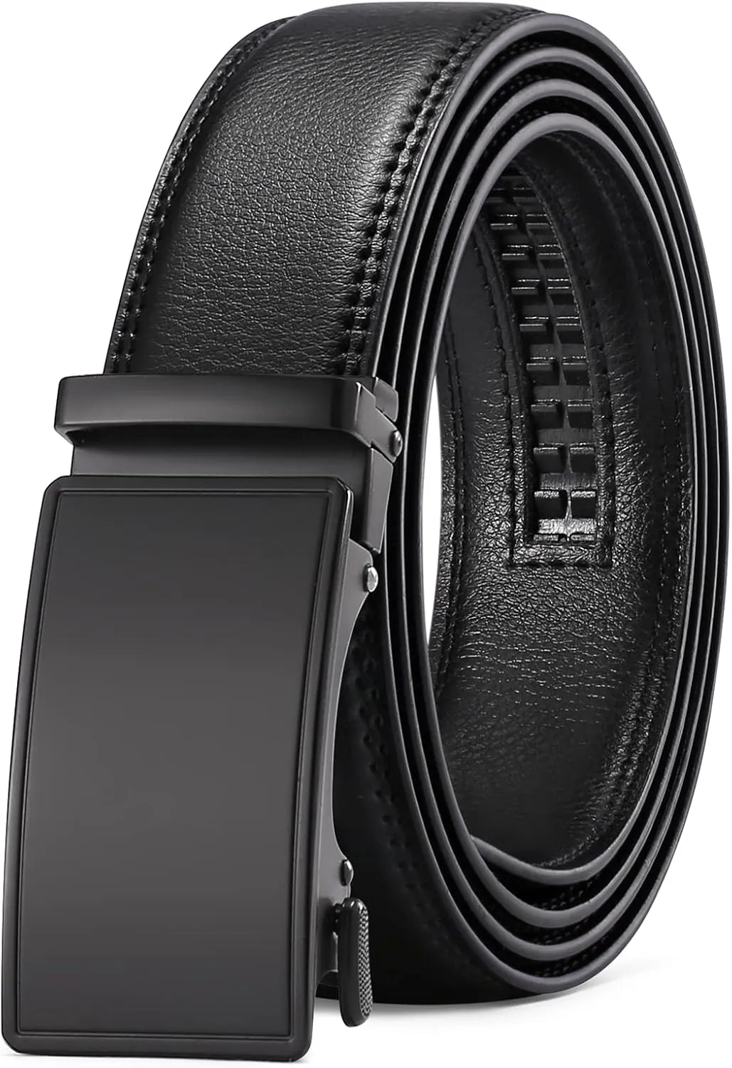 SENDEFN Men's Leather Belt Automatic Ratchet Buckle Slide Belt for Dress Casual Trim to Fit with Gift Box