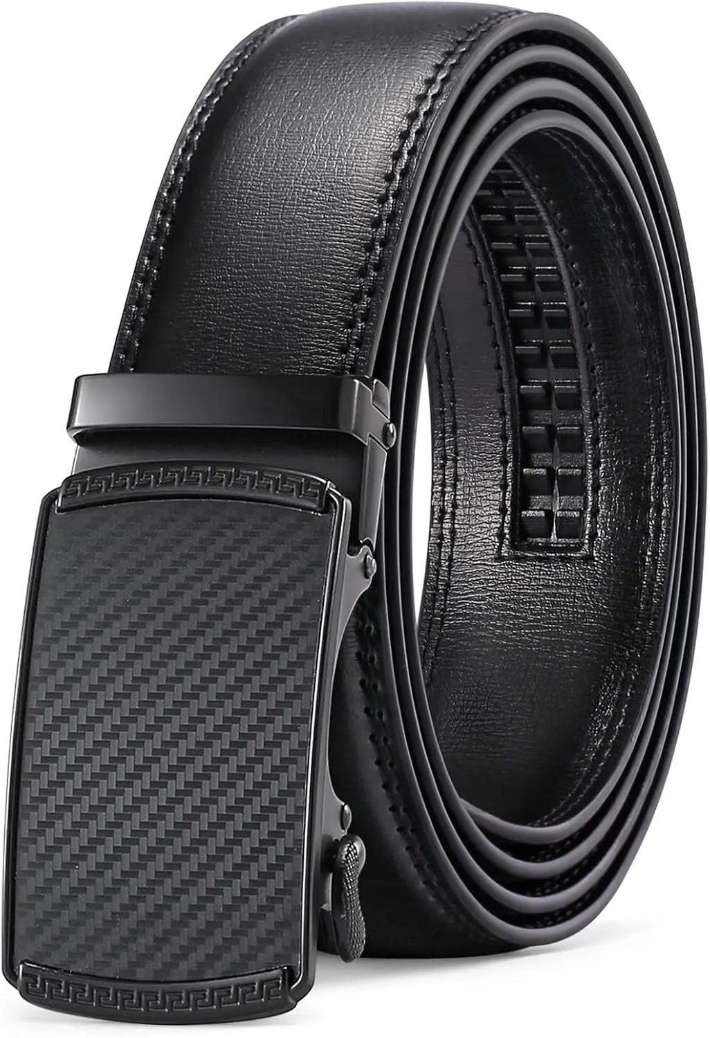 SENDEFN Men's Leather Belt Automatic Ratchet Buckle Slide Belt for Dress Casual Trim to Fit with Gift Box
