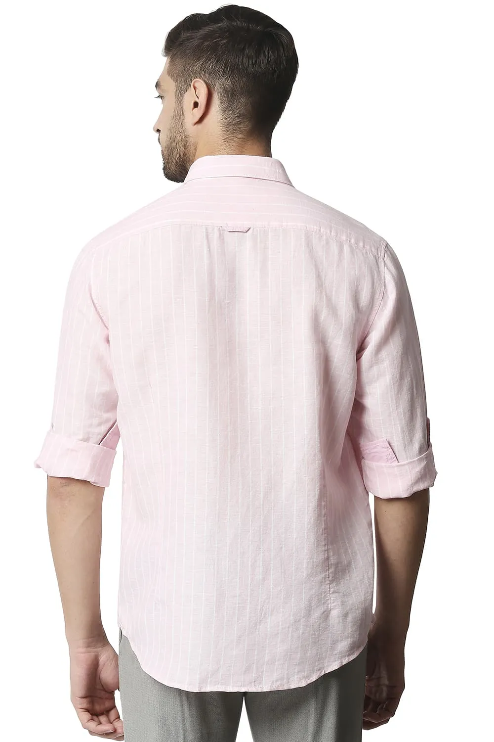 Slim Fit Cotton Linen Stripe Shirt