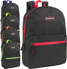 Trail maker 24 Pack Classic Backpacks in Bulk Wholesale Back Packs for Boys and Girls (Black Color Trim Pack)