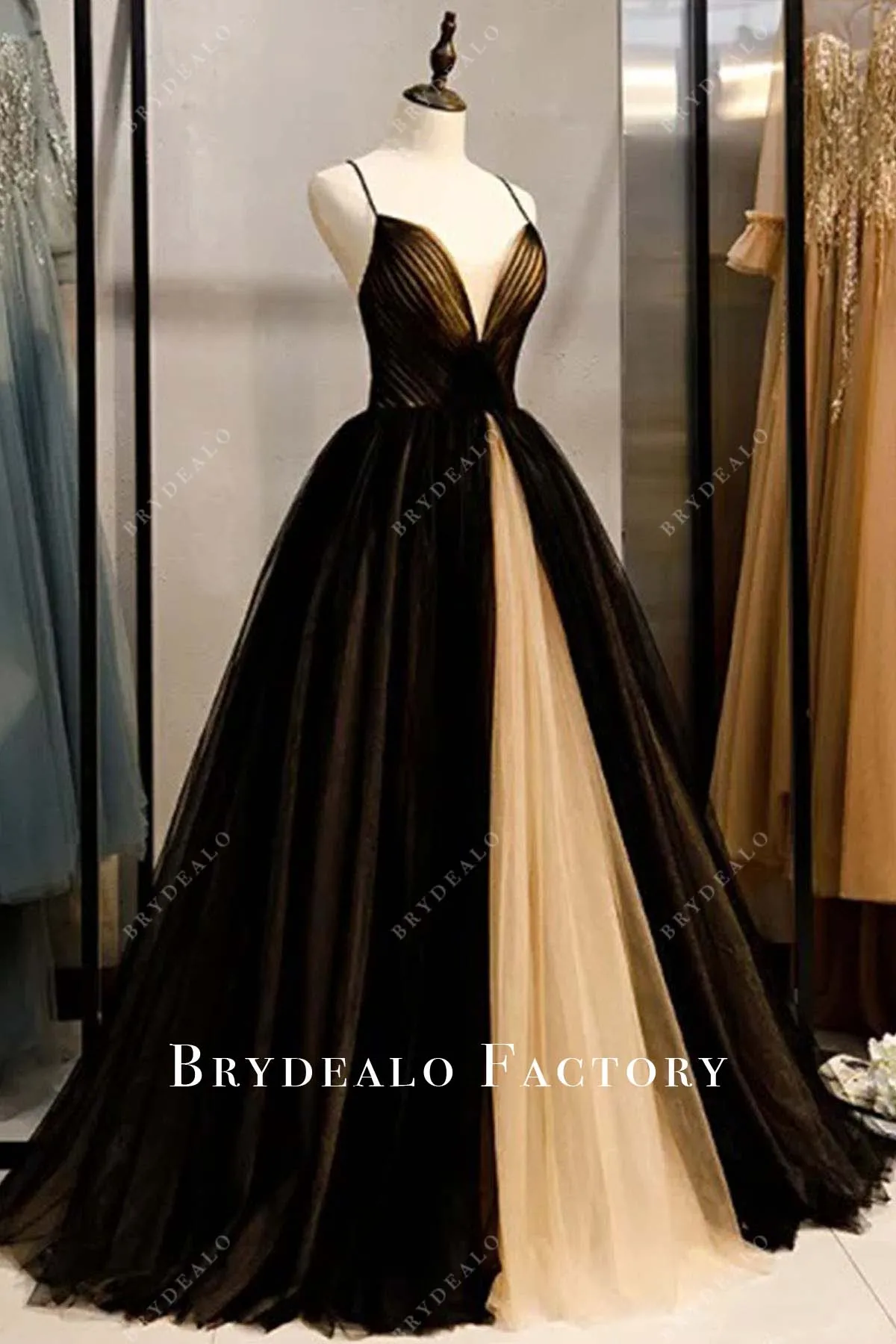 Two Tone Thin Straps A-Line Floor Length Formal Dress